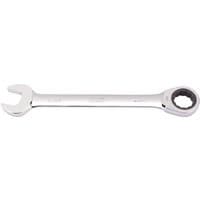Silver Draper 22mm metric ratcheting combination spanner with open-end and ratcheting ring end.