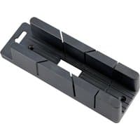 Black plastic Draper mini mitre box with slots for precise angled cuts, measuring 200 x 35 x 50mm.