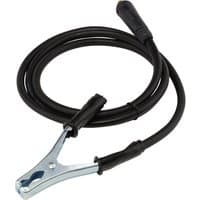 Black Draper welding earth lead with silver clamp and 10/25 Dinse-type plug, 1.8m length, 200A capacity.