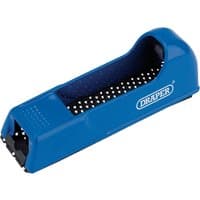 Blue Draper Multi-Rasp Wood Block Plane, 140mm, with perforated metal rasp surface and ergonomic handle.