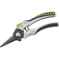 Green and black Draper non-slip pruning secateurs, 180mm, with curved blades and ergonomic handles.