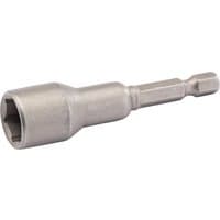 "Draper Nut Spinner, 10mm, silver hex socket with a short cylindrical handle and hexagonal shank"