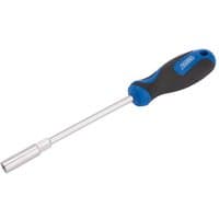 Draper nut spinner with 7mm socket, silver shaft, and black soft-grip handle with blue accents.