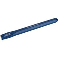 Blue Draper octagonal shank cold chisel, 25 x 300mm, with beveled edge and white branding, display packed.