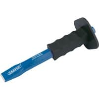 Blue Draper cold chisel with octagonal shank, black hand guard, and display packaging, 25 x 250mm size.