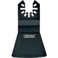Black Draper oscillating multi-tool scraping blade with a wide, flat edge and a toothed attachment end.