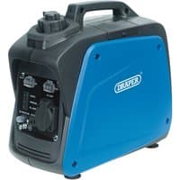 Blue and black Draper petrol inverter generator, 700W, with control panel and carrying handle.