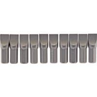 Pack of 10 Draper plain slot insert bits, 8mm wide, 1/4" hex shank, 25mm long, uniform silver finish.