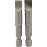 Draper plain slot insert bits, 8mm, 1/4" hex, 50mm long, silver metal, pack of 2, with flat ends and hexagonal bases.