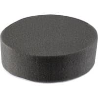 Black Draper polishing sponge, 80mm, soft texture, cylindrical shape with flat top and bottom surfaces.