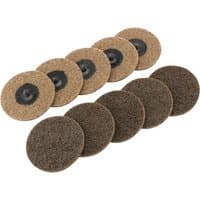 Brown Draper polycarbide abrasive pads, 75mm, coarse texture, pack of 10, with black center attachment points.