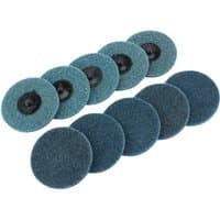 Draper Polycarbide Abrasive Pads, 75mm, Fine, blue circular discs with black centers, pack of 10.