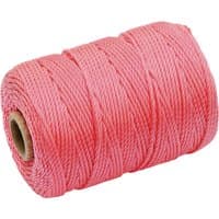 Pink Draper polypropylene brick line spool, 100m, tightly wound with visible texture and cardboard core.