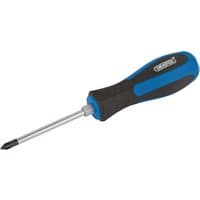 Draper cross slot screwdriver with blue and black ergonomic handle, 75mm metal shaft, and No.1 tip.