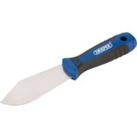 Draper putty spreader with a 100mm stainless steel blade and a blue and black ergonomic handle.