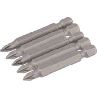 Draper PZ Type Insert Bits, silver, 1/4" hex, 50mm long, No.1, pack of 5, with pointed tips and hexagonal bases.