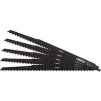 Black Draper reciprocating saw blades, 300mm, 3tpi, pack of 5, designed for pruning and cutting coarse wood and plastic.