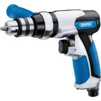 "Draper reversible air drill, 10mm, with blue grip handle, silver body, and black chuck"