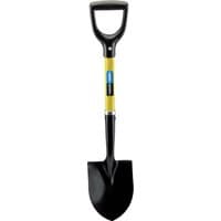 Black Draper round point mini shovel with yellow fibreglass shaft and D-grip handle.