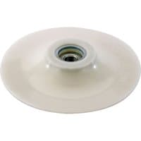 White Draper rubber backing pad, 100mm, with a central metal threaded insert for attachment.