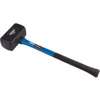 Draper rubber dead blow hammer with blue fibreglass shaft, black textured grip, and rectangular black head.