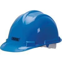 Blue Draper safety helmet with a smooth, glossy finish and adjustable strap.