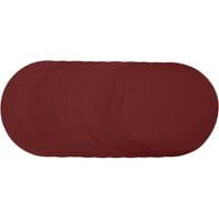 Red Draper sanding discs, 230mm diameter, 240 grit, pack of 10, stacked and overlapping.