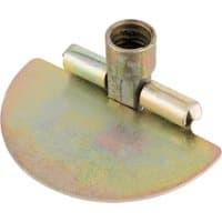 "Draper Scraper for Drain Rods, semi-circular metal blade with central threaded attachment point"