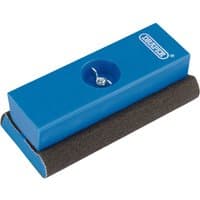 Blue Draper Shaped Mini Sanding Block with ergonomic grip and black abrasive surface.