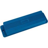 Blue Draper sharpening stone box with ridged top and embossed logo, rectangular shape, 200 x 50 x 25mm.