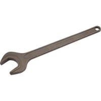 Draper single open end spanner, 50mm, silver metal with a long handle and a hole for hanging.