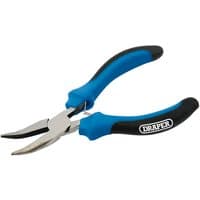 Bent nose mini pliers with blue and black soft grip handles, 125mm, by Draper.