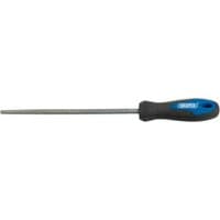 Draper 200mm round cabinet rasp with a black and blue soft grip handle and textured metal file.