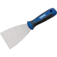 Draper soft grip filler spreader, 75mm, with blue and black ergonomic handle and stainless steel blade.