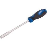 Draper 6mm nut spinner with silver shaft and black soft-grip handle with blue accents.