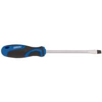 Draper screwdriver with blue and black soft grip handle, 8.0 x 150mm plain slot blade.