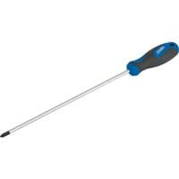 Draper soft grip PZ TYPE screwdriver, No.2 x 250mm, with blue and black ergonomic handle and long metal shaft.