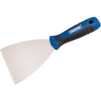 Draper Soft Grip Stripping Tool, 100mm, with blue and black ergonomic handle and wide stainless steel blade.