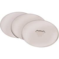 Round silver cutting blades for Draper Expert Packaging Cutter, featuring a central hole and smooth edges.