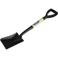 Black Draper square mouth mini shovel with wooden shaft and D-shaped handle.