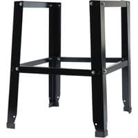 Black metal stand for Draper table saws, featuring a sturdy rectangular frame with angled legs.