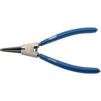 Draper straight tip external circlip pliers, 210mm, with blue rubber grips and silver metal jaws.