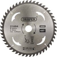Draper TCT circular saw blade for wood, 255 x 30mm, 48 teeth, silver with black text and logo.