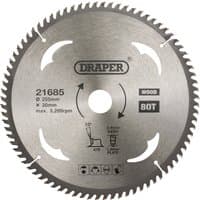 "Draper TCT circular saw blade, 255 x 30mm, 80 teeth, silver with black text and logo, wood cutting"