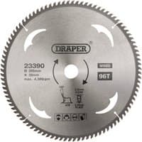 Draper TCT circular saw blade, silver, 305 x 30mm, 96 teeth, with printed specifications and logo.