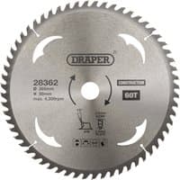 "Draper TCT circular saw blade, 305 x 30mm, 60 teeth, silver with black text and directional arrows"