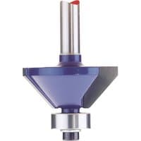 Draper TCT Router Bit, 1/4" chamfering, silver shaft, blue body, 30mm x 45° angle with red tip.