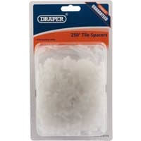 Draper Tile Spacers, 5mm, pack of approx 250, white plastic cross-shaped pieces in clear plastic packaging.