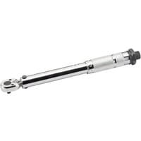 Silver Draper torque wrench with 1/4 inch square drive, adjustable handle, and 5-25Nm torque range.