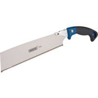 Draper Tri-Cut Pull Saw, 240mm with silver blade, blue and black ergonomic handle, and fine-toothed edge.